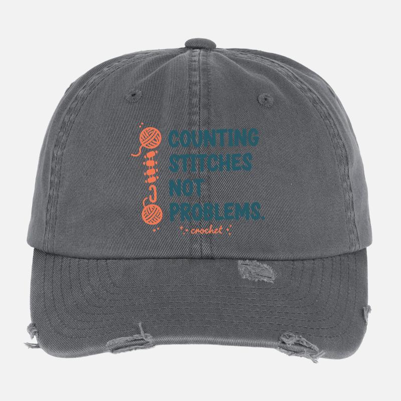 Counting Stitches Not Problems Crochet Lover Flexfit Vintage Destroyed Cap
