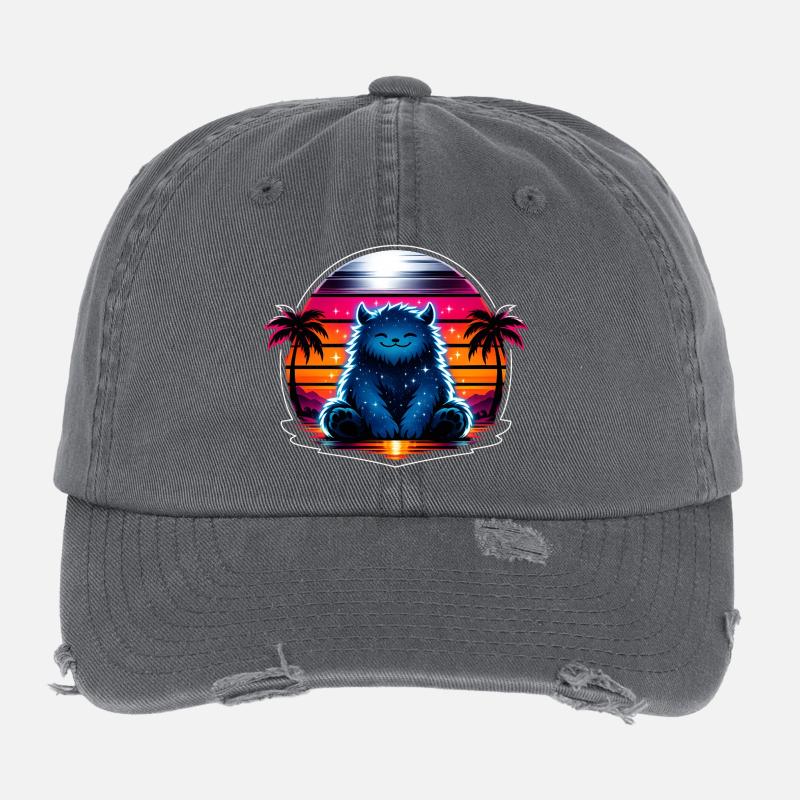 Petit chaton câlin dans le cosmos néon Casquette vintage effet usé Flexfit