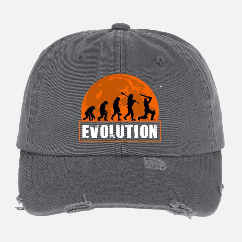 Evolution of Cricket Player Batsman Silhouette Flexfit Vintage Destroyed Cap