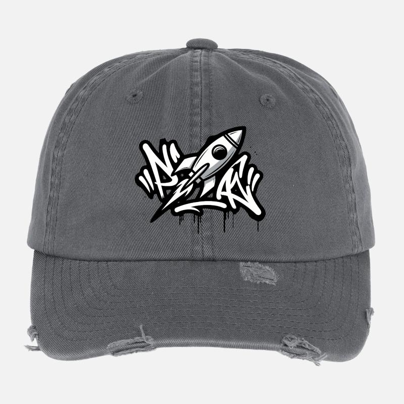 Graffiti-Rakete in Schwarzweiß Flexfit Vintage Destroyed Cap