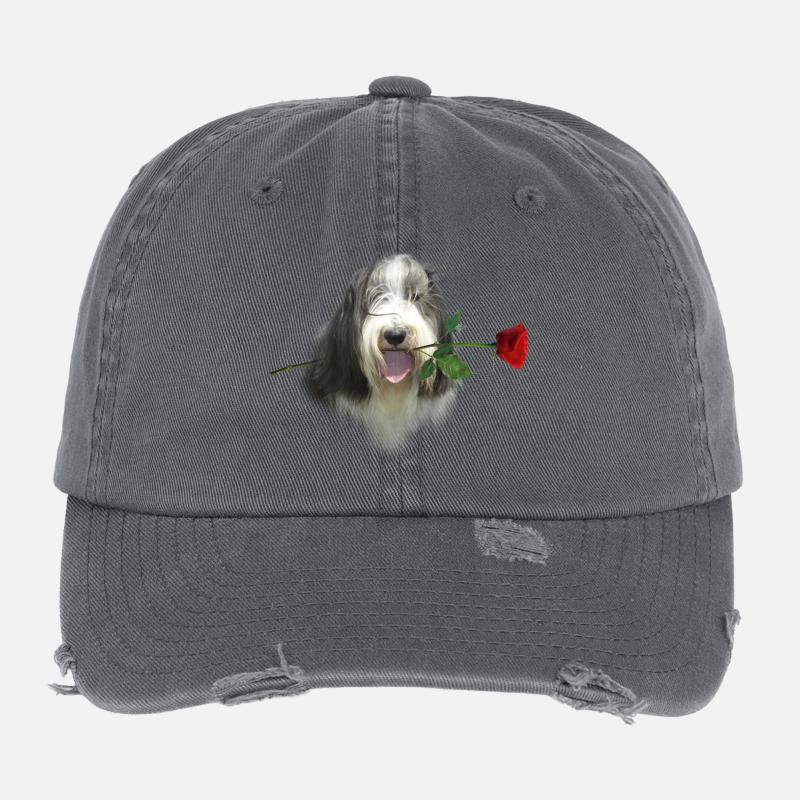 Bearded Collie-Rose Flexfit Vintage Destroyed Cap
