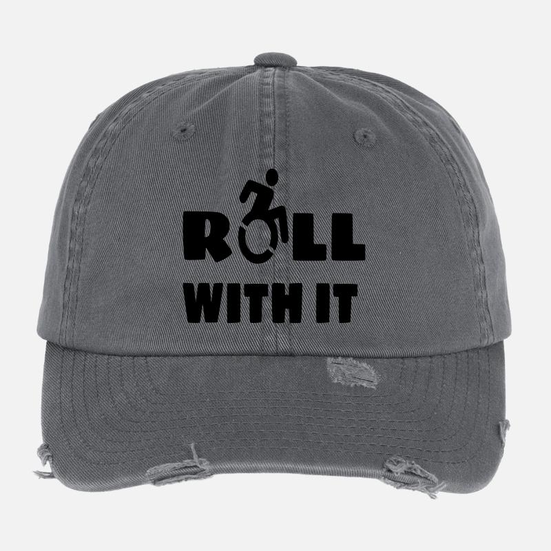 I roll with my wheelchair, roller, disabled # Flexfit Vintage Destroyed Cap