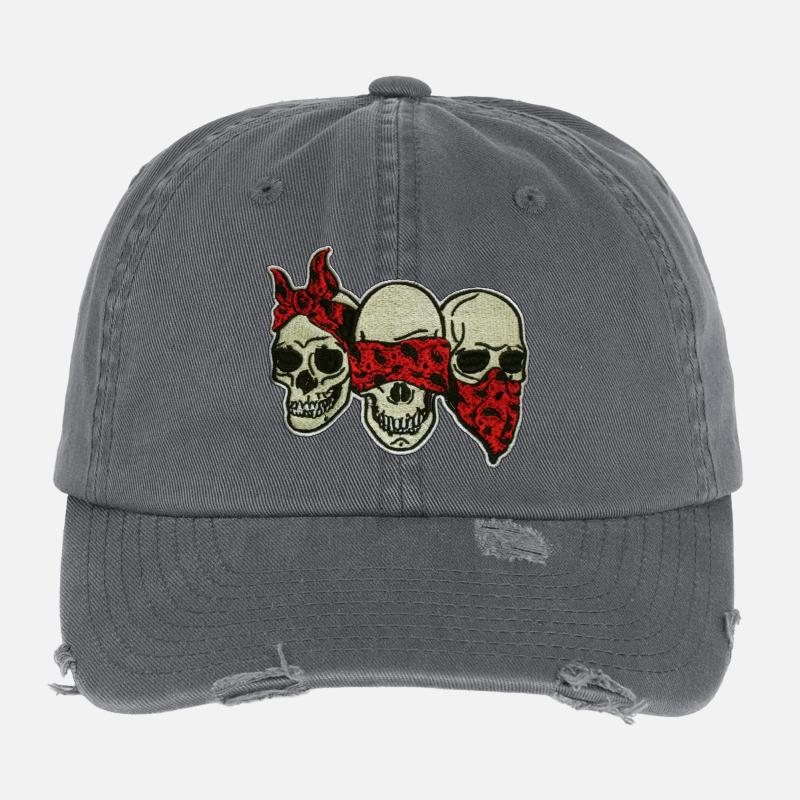 Drei Schädel mit roter Augenmaske / Three Skulls Flexfit Vintage Destroyed Cap