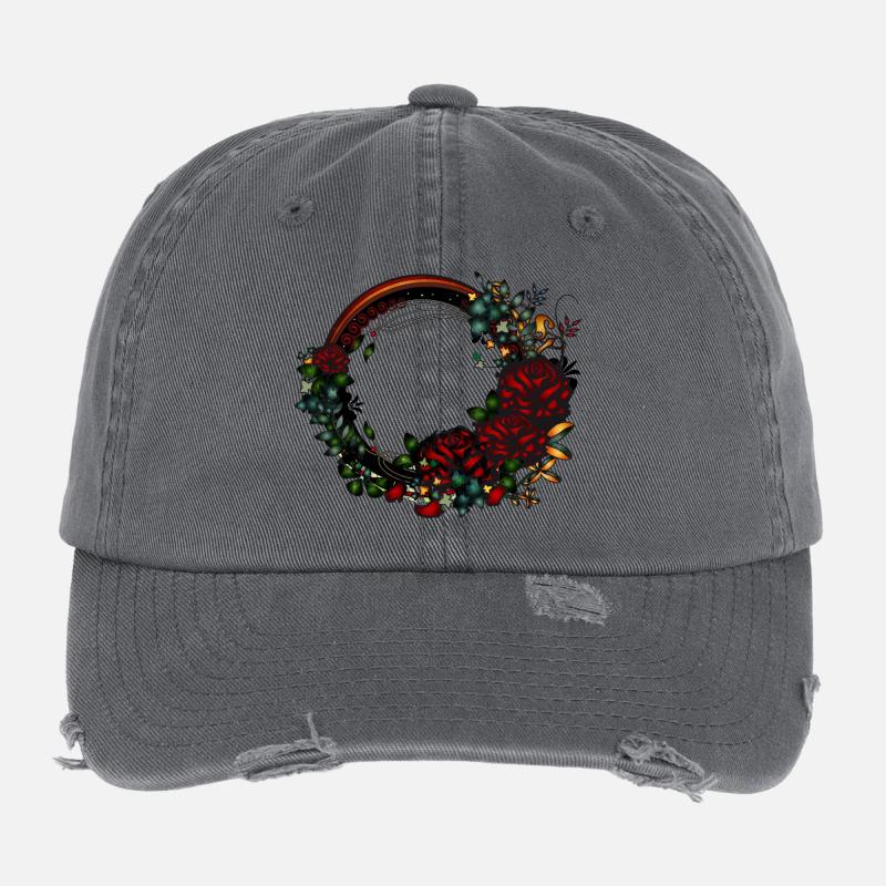 dunkler Rahmen Rosengarten in Jugendstil Optik Flexfit Vintage Destroyed Cap