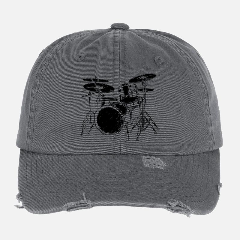 Drumkit Zeichnung Flexfit Vintage Destroyed Cap
