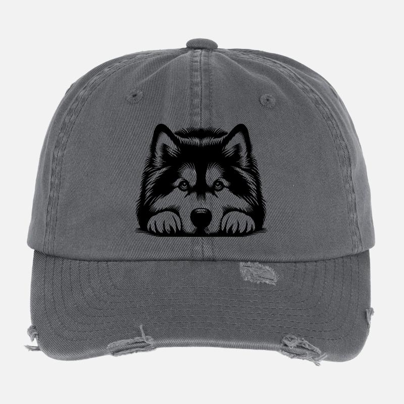 Alaskan Malamute Head with Paws Flexfit Vintage Destroyed Cap