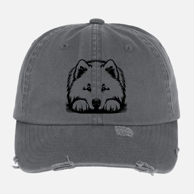 Samojede Kopf mit Pfoten Flexfit Vintage Destroyed Cap