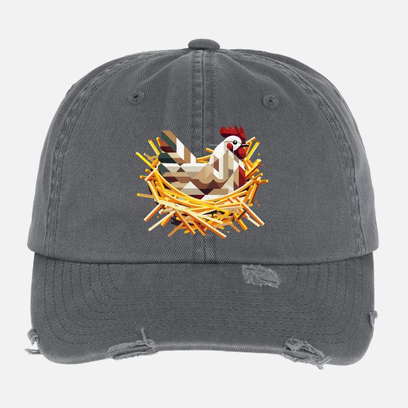 Chicken in the Nest – Geometric Easter Motif Flexfit Vintage Destroyed Cap