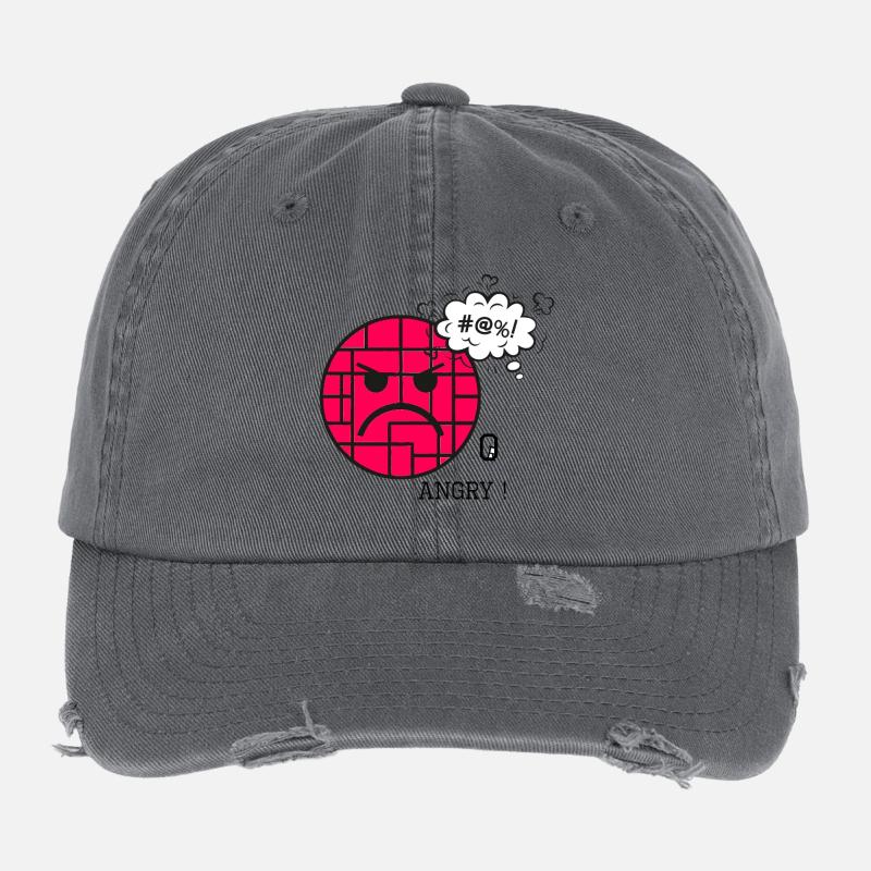 Angry with Wall Pattern and Frustration Expression Flexfit Vintage Destroyed Cap