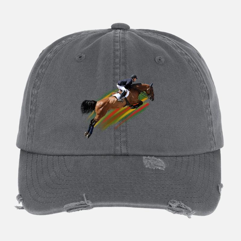 Cavalier de saut d'obstacles dynamique au galop Casquette vintage effet usé Flexfit