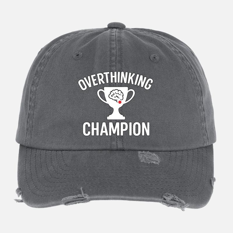 Overthinking Champion Funny Brain Cup Design Flexfit Vintage Destroyed Cap