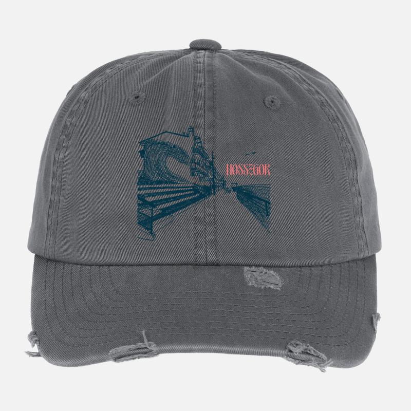 Hossegor Atlantic Coast – Hand-Drawn Wave - Flexfit Vintage Destroyed Cap - dark grey