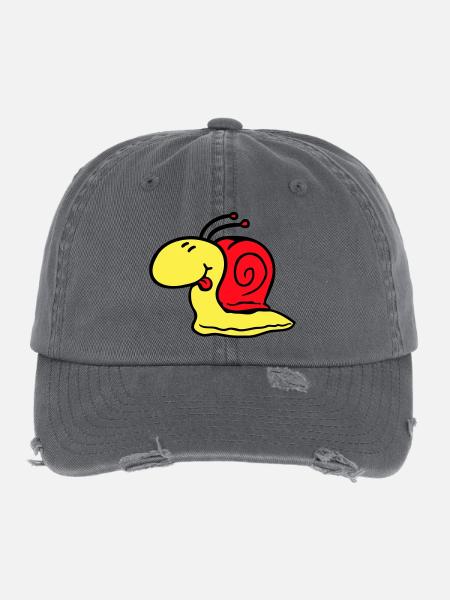 Schnecke frech Zunge rausstrecken schnell klein - Flexfit Vintage Destroyed Cap - Dunkelgrau - Vorne