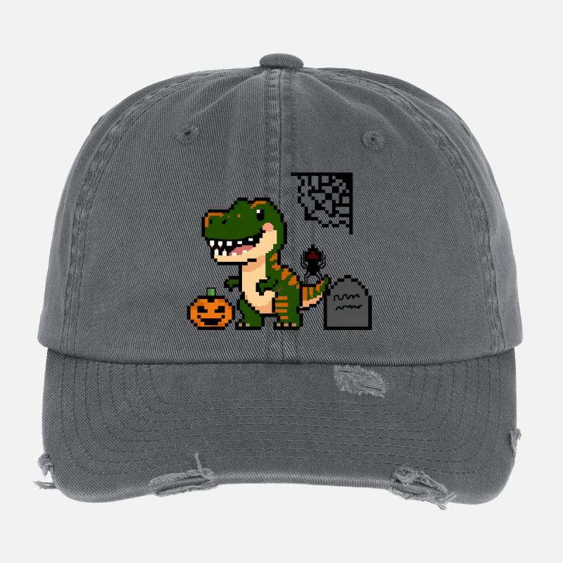 Pixel Art Dinosaurs for Halloween! 🎃🦖 - Low Profile Destroyed Cap - dark grey