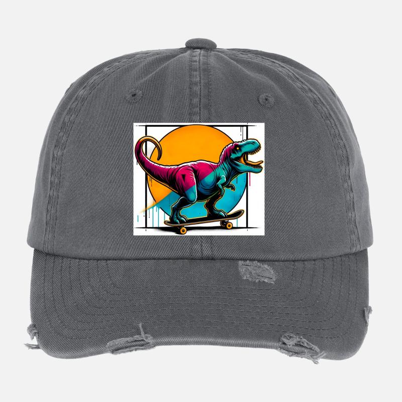 Dinosaur on Skateboard Flexfit Vintage Destroyed Cap