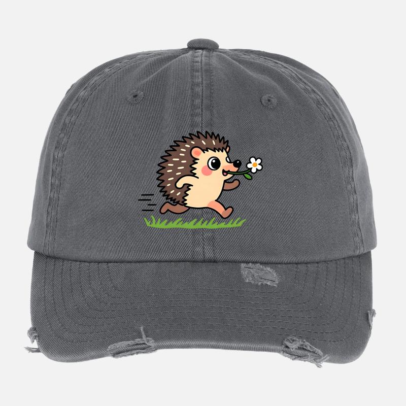 Hérisson avec une fleur Casquette vintage effet usé Flexfit