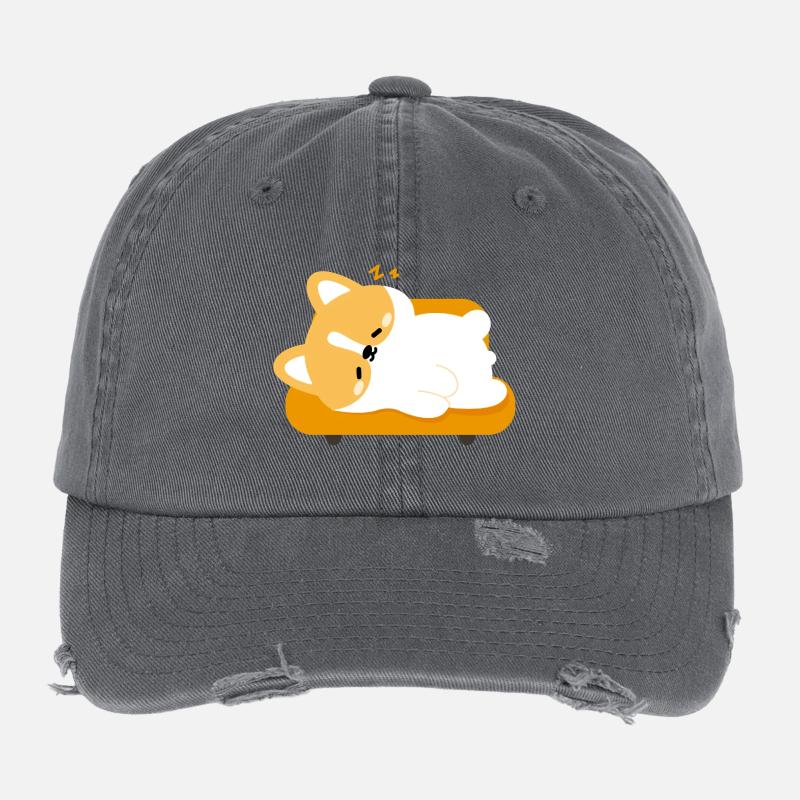 Müder Corgi auf sonnigem Sofa Flexfit Vintage Destroyed Cap