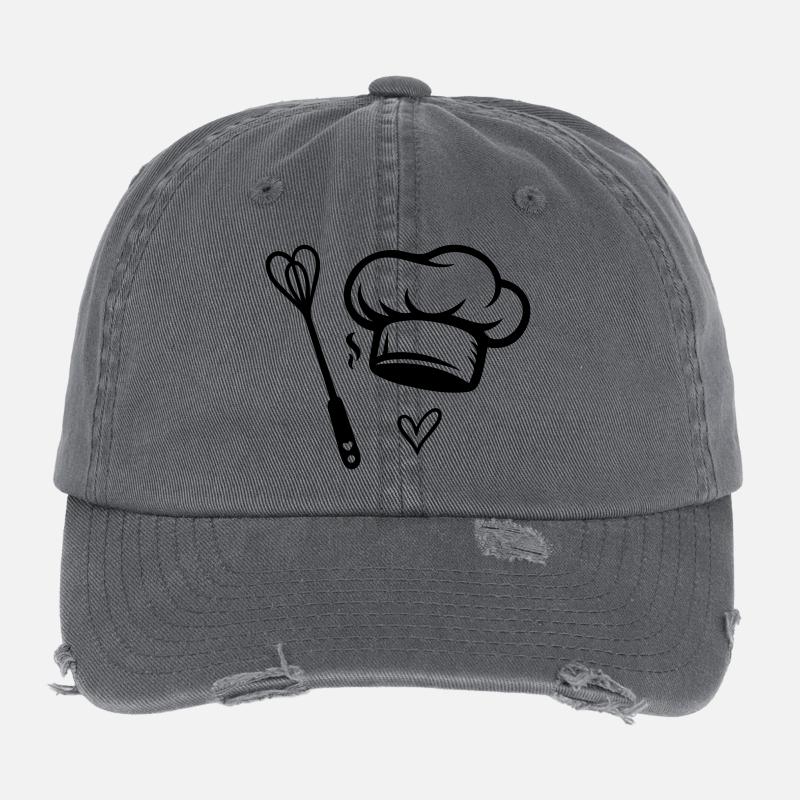 Kochmütze & Herz- Schneebesen - Kochen mit Liebe Flexfit Vintage Destroyed Cap