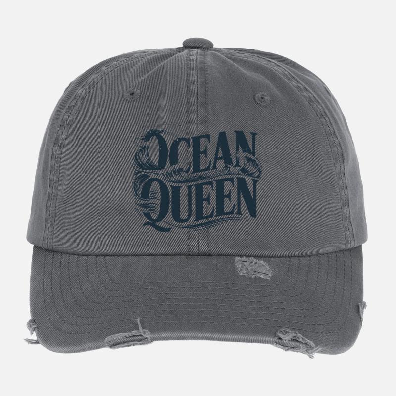 Ocean Queen - Conception typographique des vagues Casquette vintage effet usé Flexfit