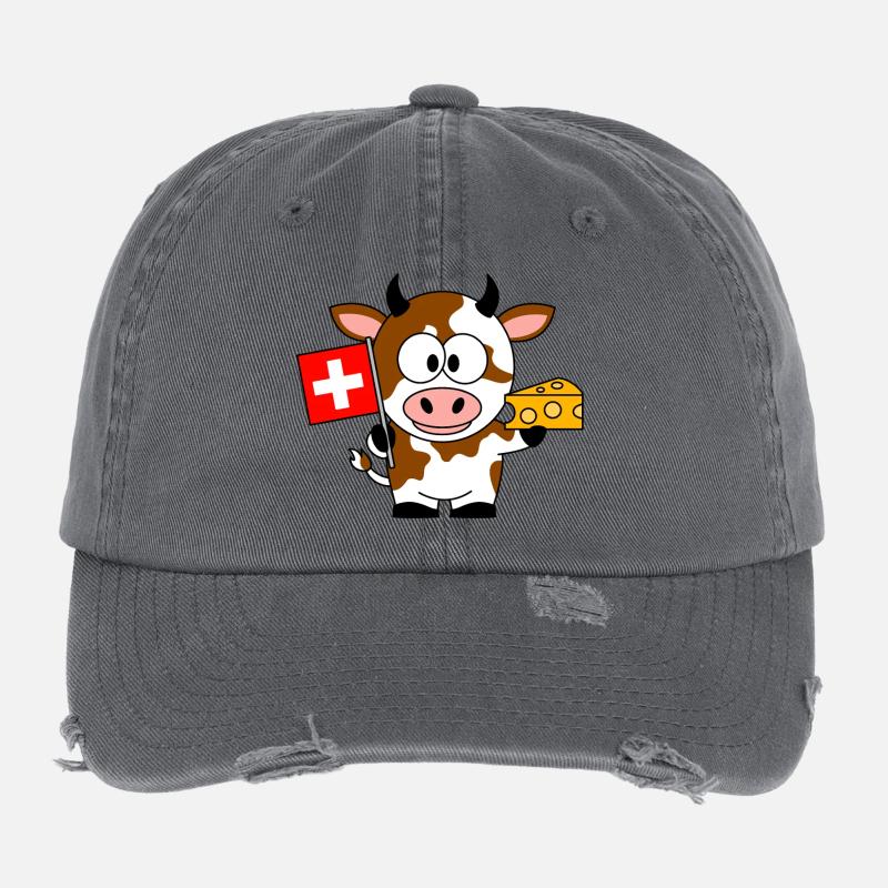 Vache au fromage du drapeau suisse Casquette vintage effet usé Flexfit