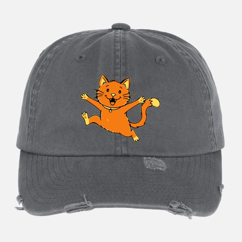 Fröhliche Cartoon Katze springend Flexfit Vintage Destroyed Cap