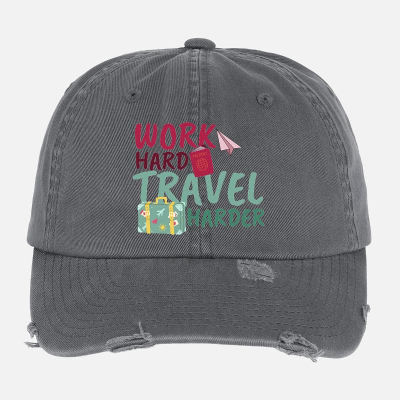 Work Hard Travel Harder Geschenk Geschenkidee Flexfit Vintage Destroyed Cap