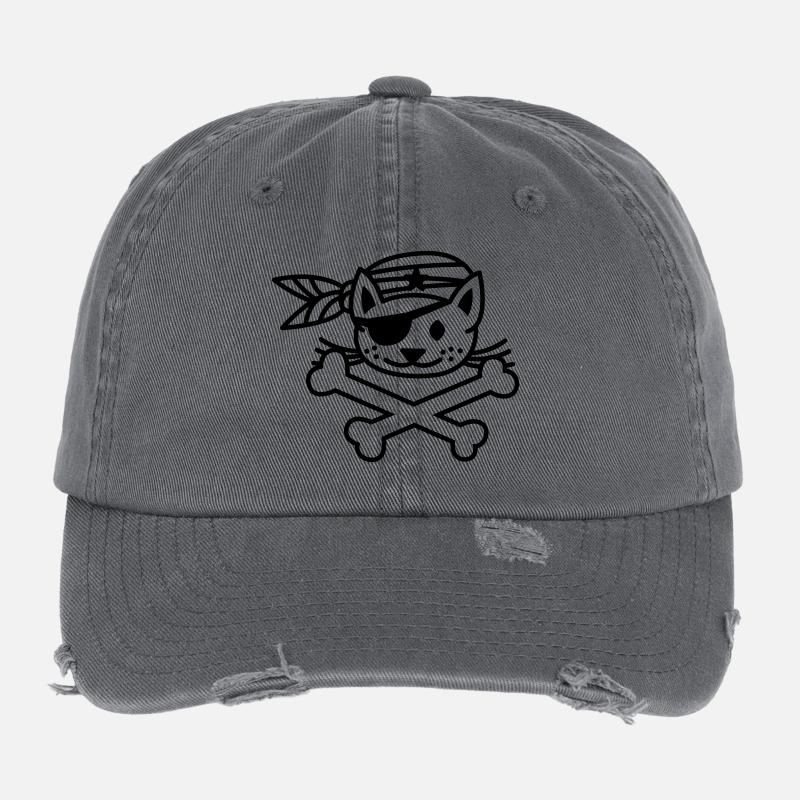 pirate kitty Flexfit Vintage Destroyed Cap