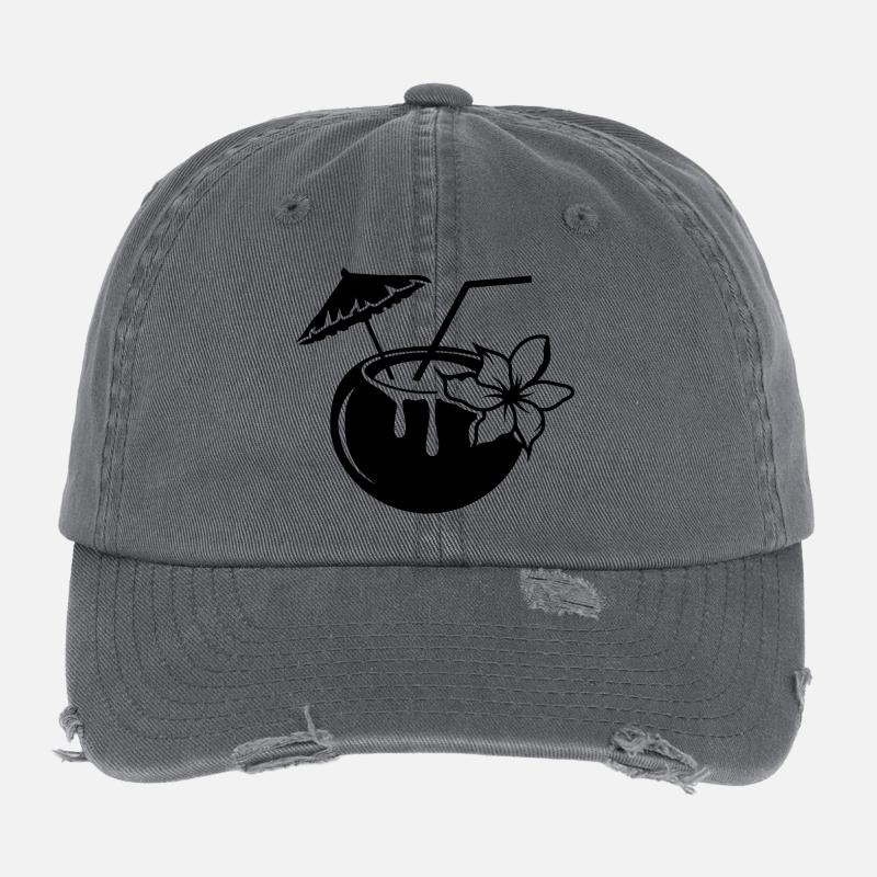 Kokosnussmilch Cocktail mit Blüte Flexfit Vintage Destroyed Cap