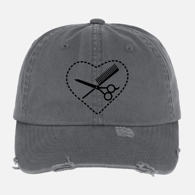 Kamm & Schere im Herz /comb & scissors in a heart Flexfit Vintage Destroyed Cap