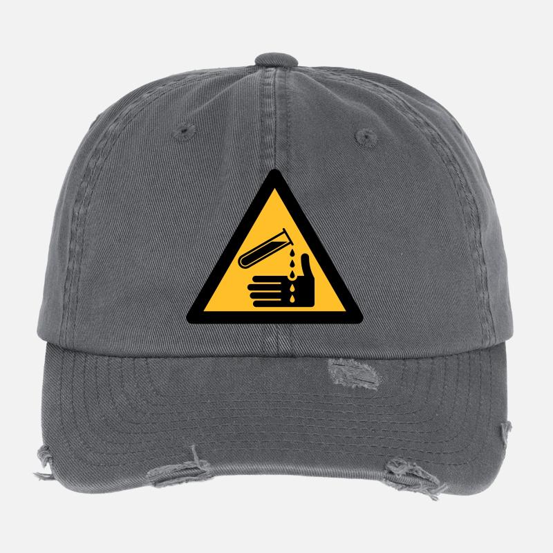 Symbole de danger - Corrosif (2 couleurs) Casquette vintage effet usé Flexfit