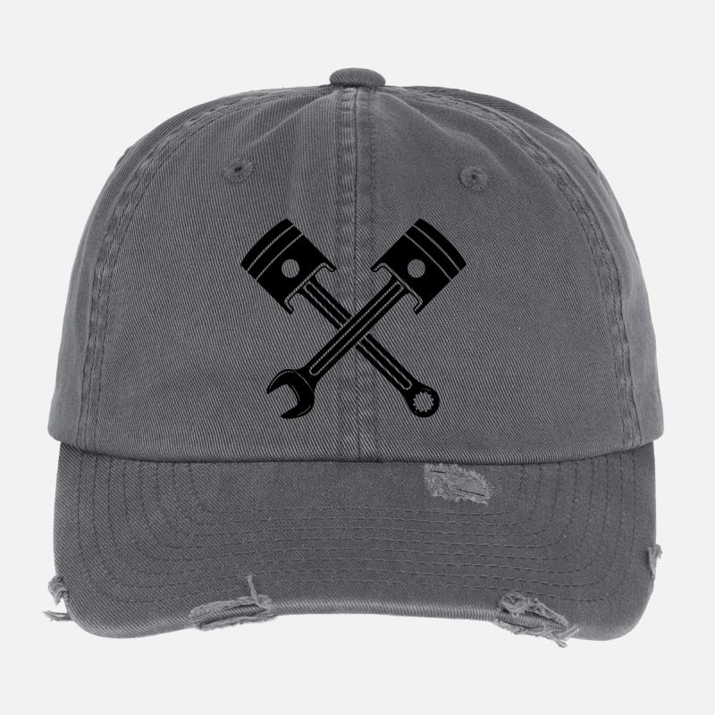 Engine piston key crossed - Flexfit Vintage Destroyed Cap - dark grey