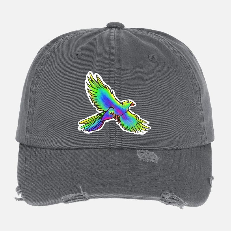 Oiseau de paradis (jaune-vert-bleu) Casquette vintage effet usé Flexfit
