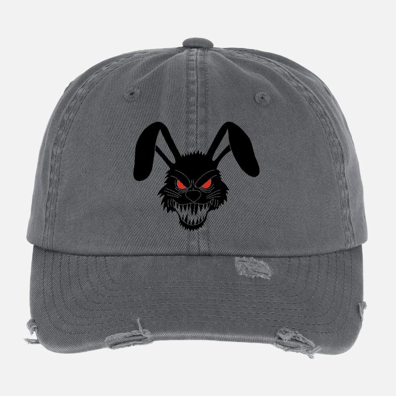 Dämonisches schwarzes Kaninchen Flexfit Vintage Destroyed Cap