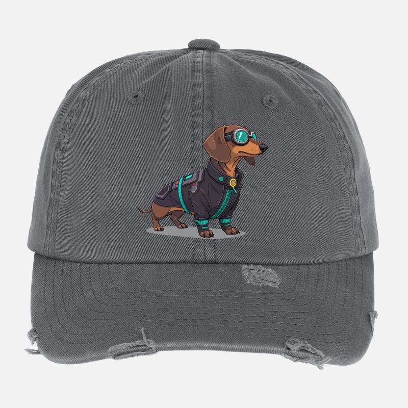 Cyberpunk-Hund im Tech-Anzug Flexfit Vintage Destroyed Cap