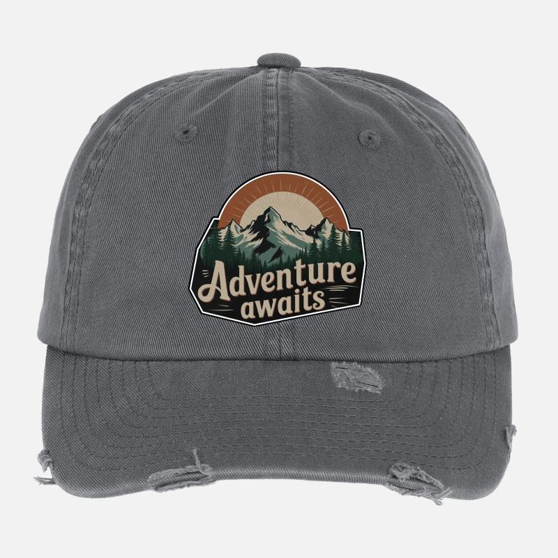 AdventureWaits (en anglais) Casquette vintage effet usé Flexfit