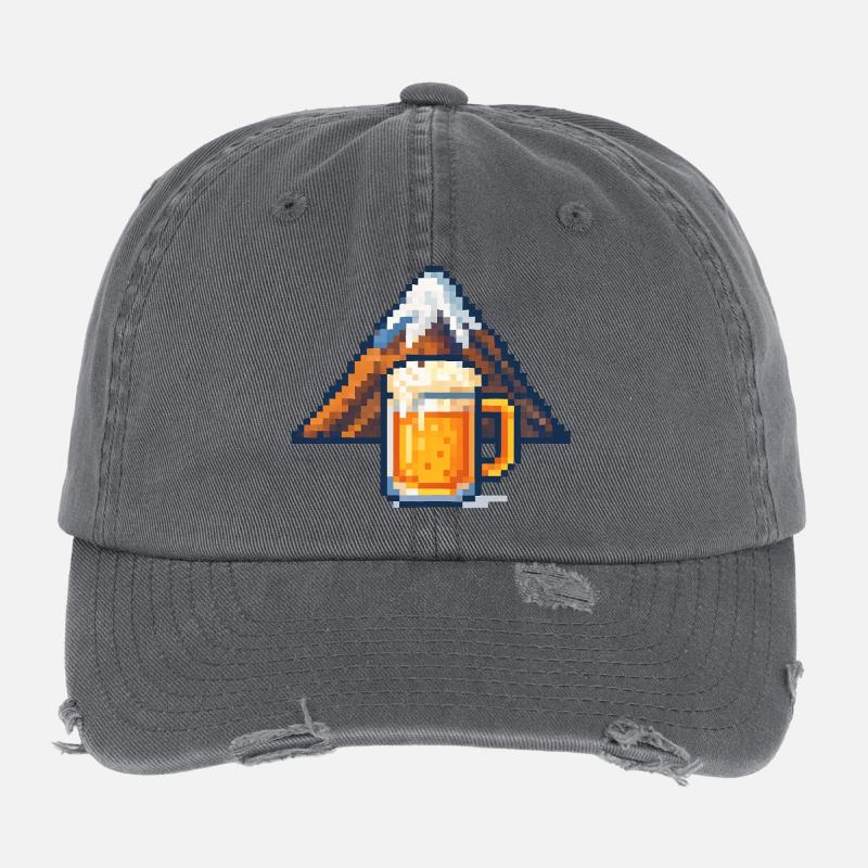 Pixel Mountain et bière Casquette vintage effet usé Flexfit