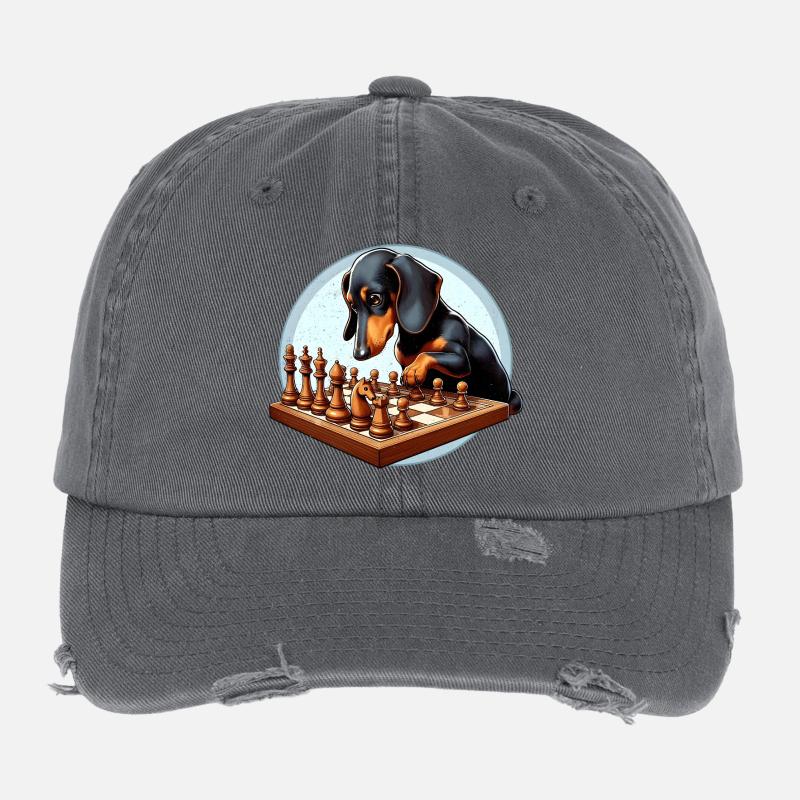 Dackel spielt Schach Flexfit Vintage Destroyed Cap