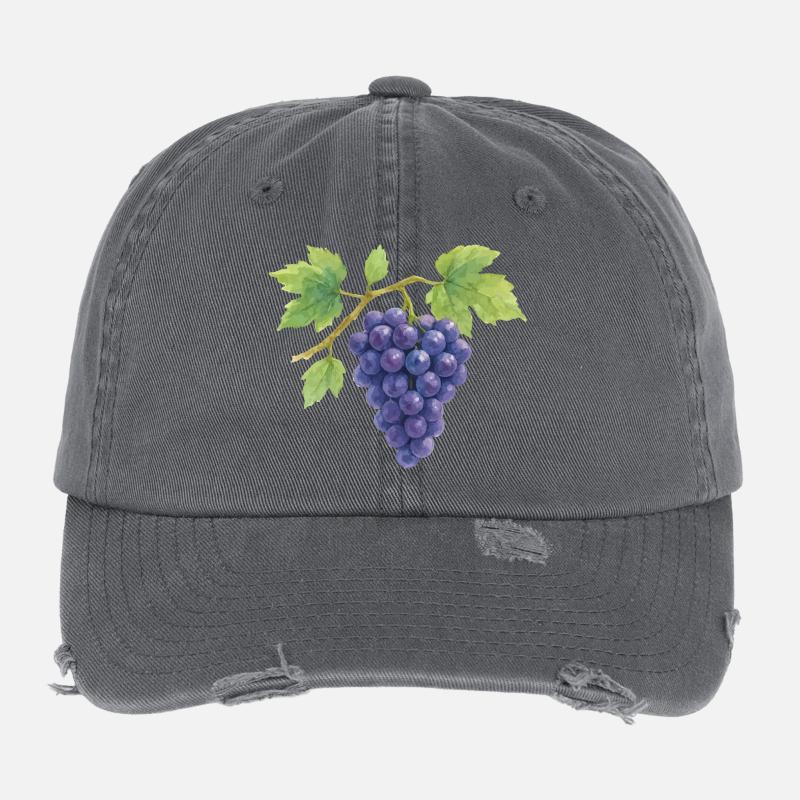 Weintrauben Wasserfarben Illustration Flexfit Vintage Destroyed Cap