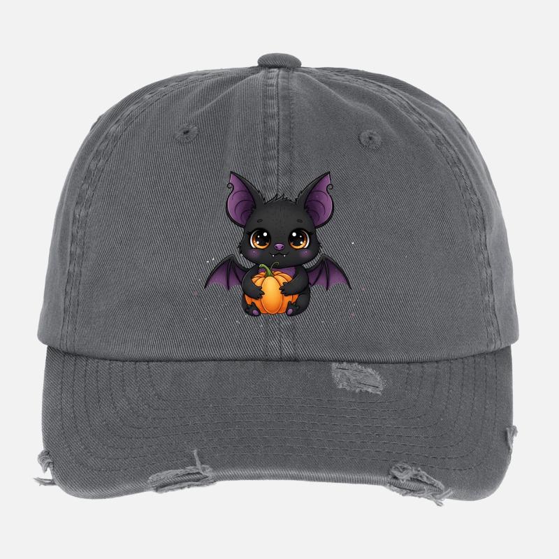 Cute Vampire Pumpkin Dragon Flexfit Vintage Destroyed Cap