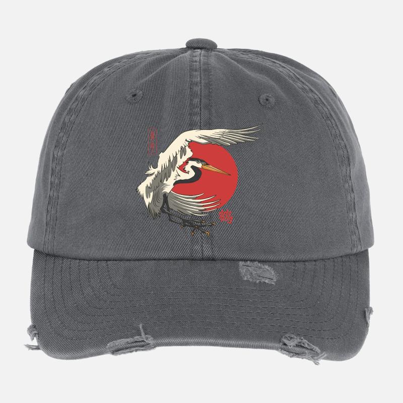 Japanese crane with red sun Flexfit Vintage Destroyed Cap