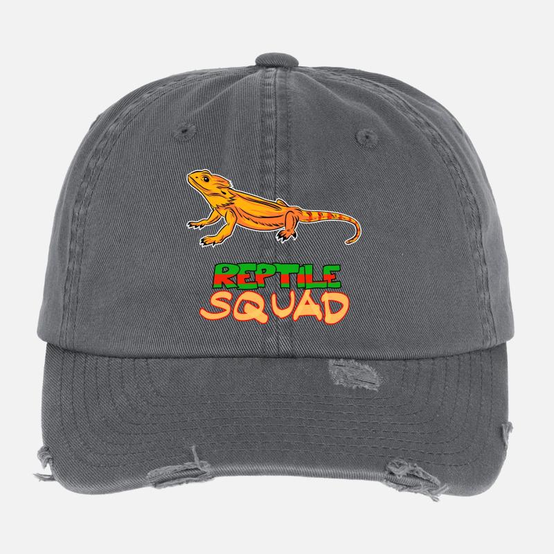 Reptile Squad Bartagame Fun Design Flexfit Vintage Destroyed Cap