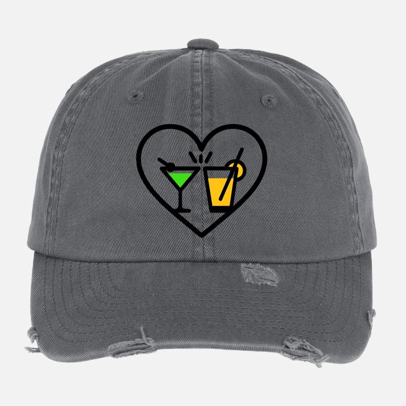Cocktails Heart Summer Party Beach Gift Flexfit Vintage Destroyed Cap