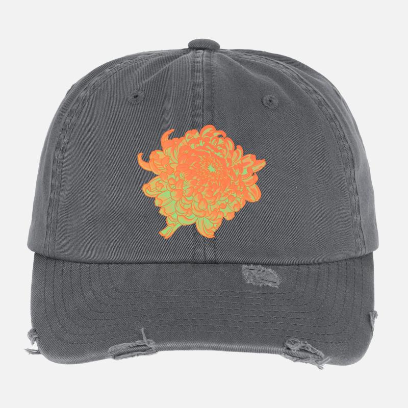 Chrysanthème Néon Floral Casquette vintage effet usé Flexfit