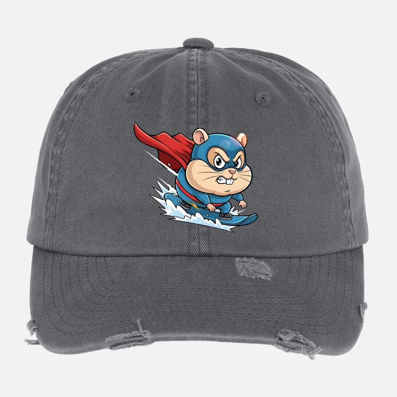 Dessin animé de super-héros hamster surf skate Casquette vintage effet usé Flexfit