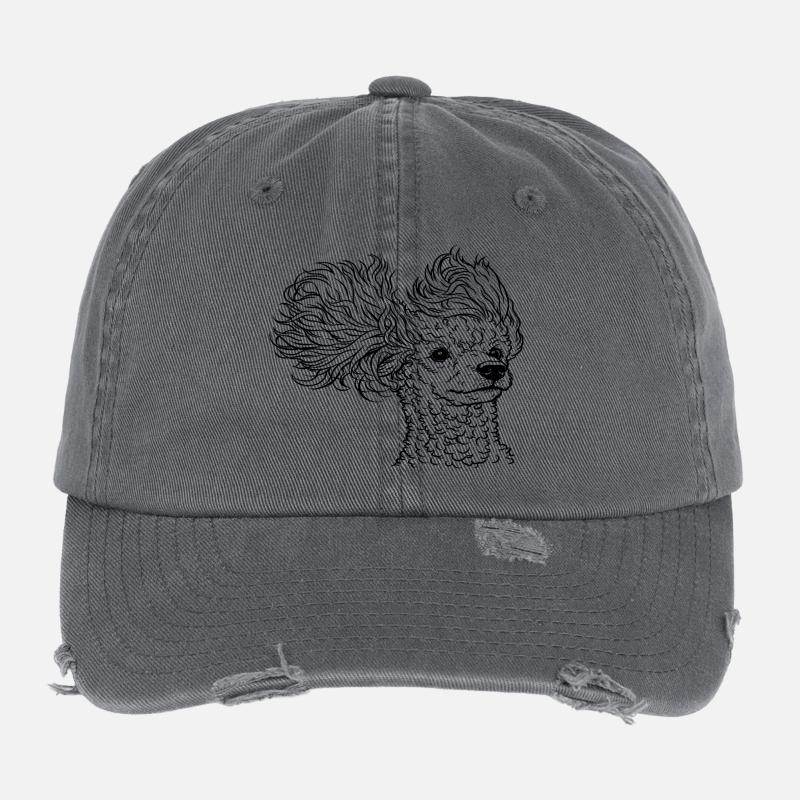 Eleganter Pudel im Line-Art-Stil Flexfit Vintage Destroyed Cap