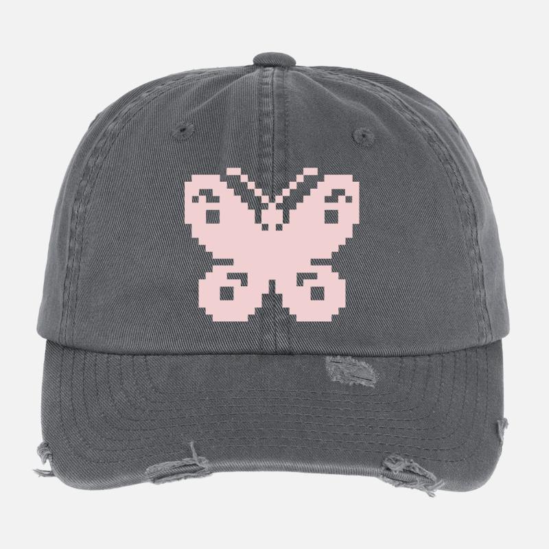 Pixel Pink Butterfly Flexfit Vintage Destroyed Cap