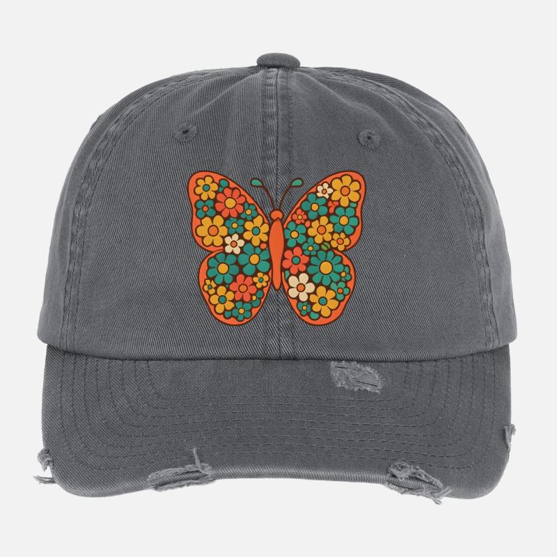 Art des papillons aux ailes de fleurs Casquette vintage effet usé Flexfit
