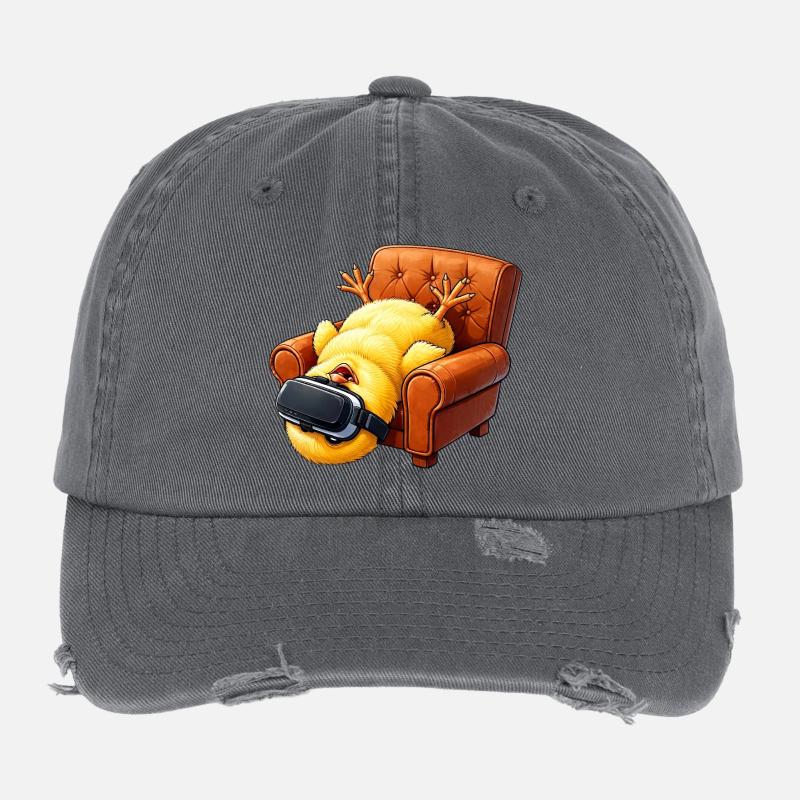 Küken mit VR Brille im Sessel Flexfit Vintage Destroyed Cap