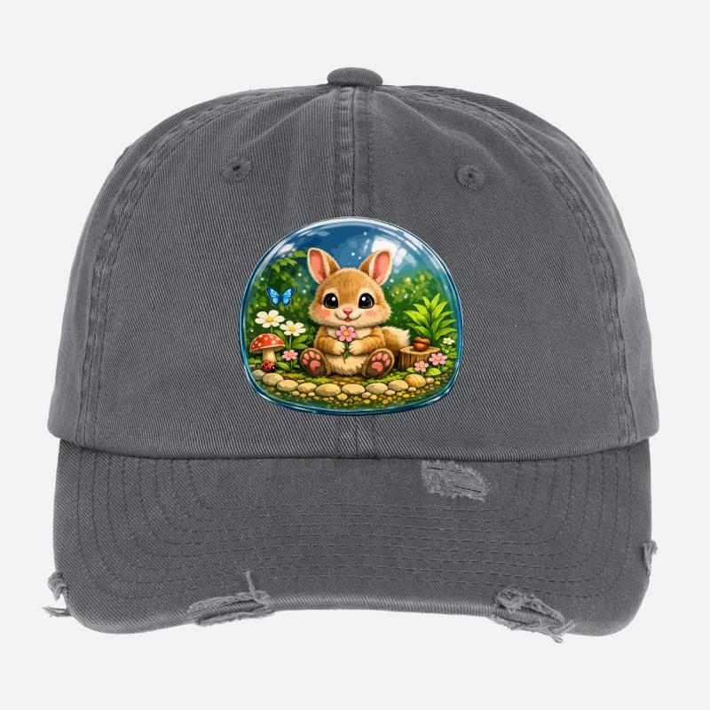 Süßes Kaninchen in der Waldblase Flexfit Vintage Destroyed Cap