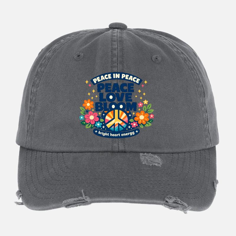 Paix Amour Fleurs Fleur Paix Bohème Déclaration - Casquette vintage effet usé Flexfit - charbon